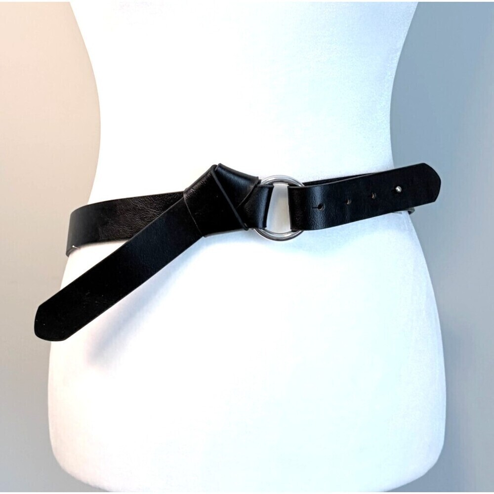 Banana Republic Belt Leather Black Knotted Silver Loop Elevated Basic Small 34"